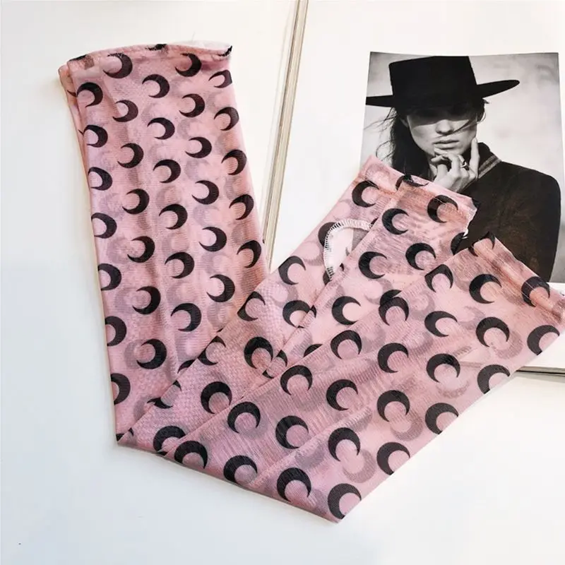 Korean Sweet Candy Color Crescent Moon Print Arm Sleeves Cover Women Girls Summer Outdoor Cycling Cooling Sun Protection Gloves