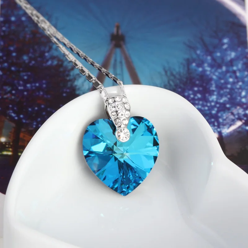 Eikoh Romantic Ocean Heart White Gold Pendant Necklace With Big Blue Austrian Crystal For Women Jewelry Party Gift Wedding | Украшения и