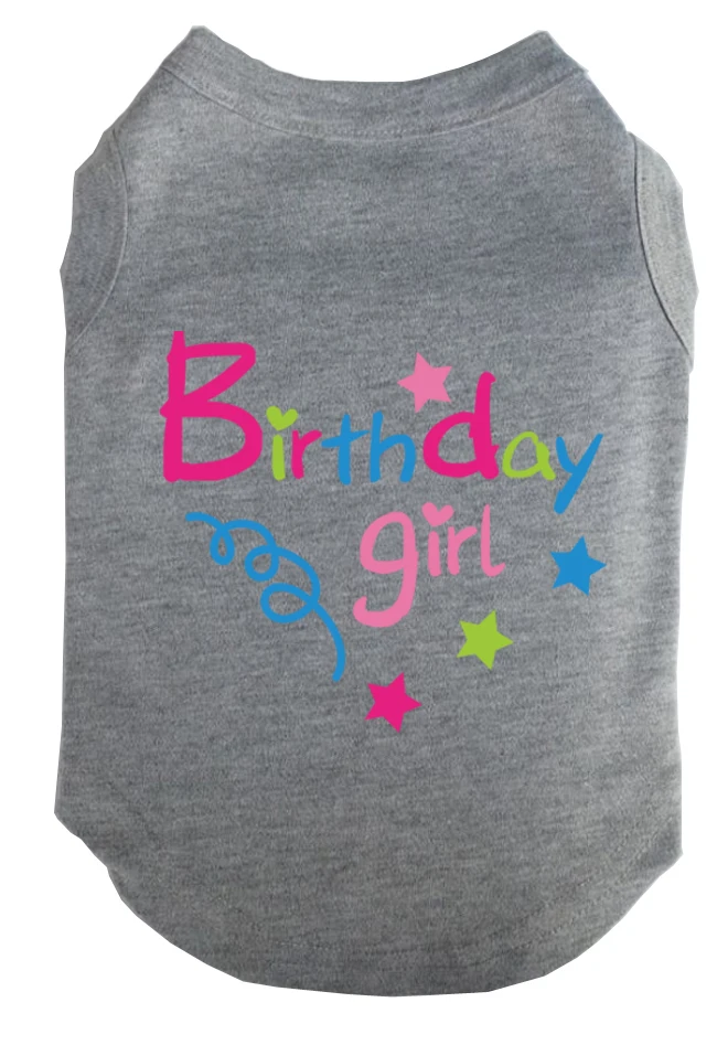 Cute Printed Birthday Girl Soft Fabric Cotton Summer Dog Clothes T Shirt for Small Cat Pet | Дом и сад