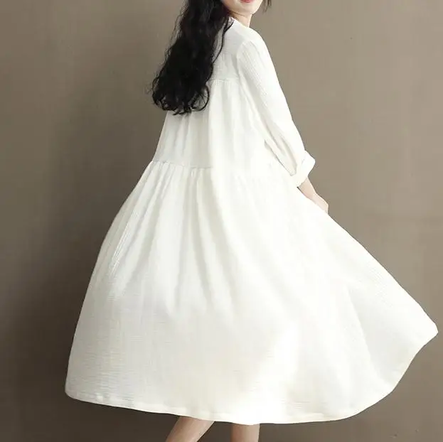 Женское Хлопковое платье с V-образным вырезом длинным рукавом и | Женская одежда