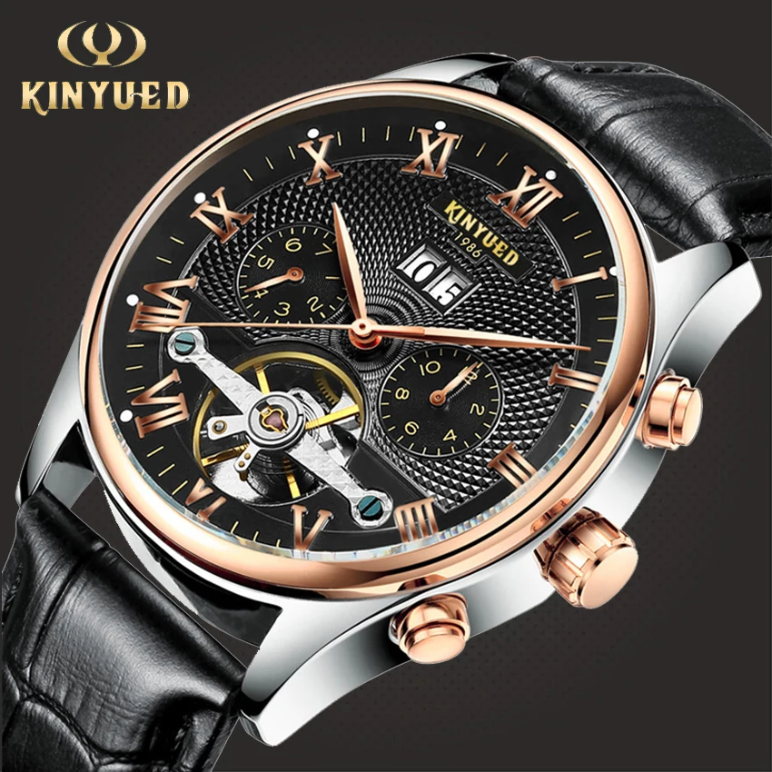 Механические часы Skeleton Tourbillon мужские классические автоматические из розового