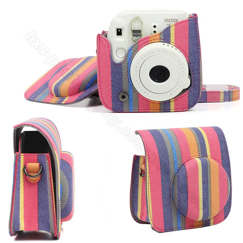 Чехол для Камеры Fujifilm Instax Mini качественная сумка через плечо из искусственной кожи с ремешком для Fuji Instax Mini 9, Instax Mini 8 - Цвет: color stripe