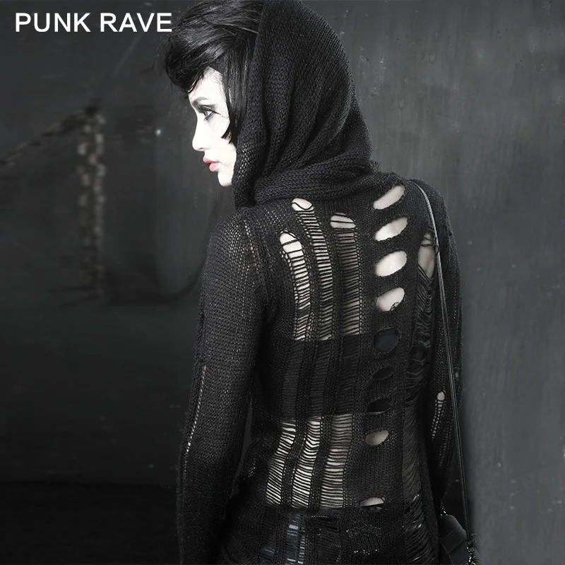 Свитер с сеточкой в стиле панк модные сетчатые свитера готическом вязаные
