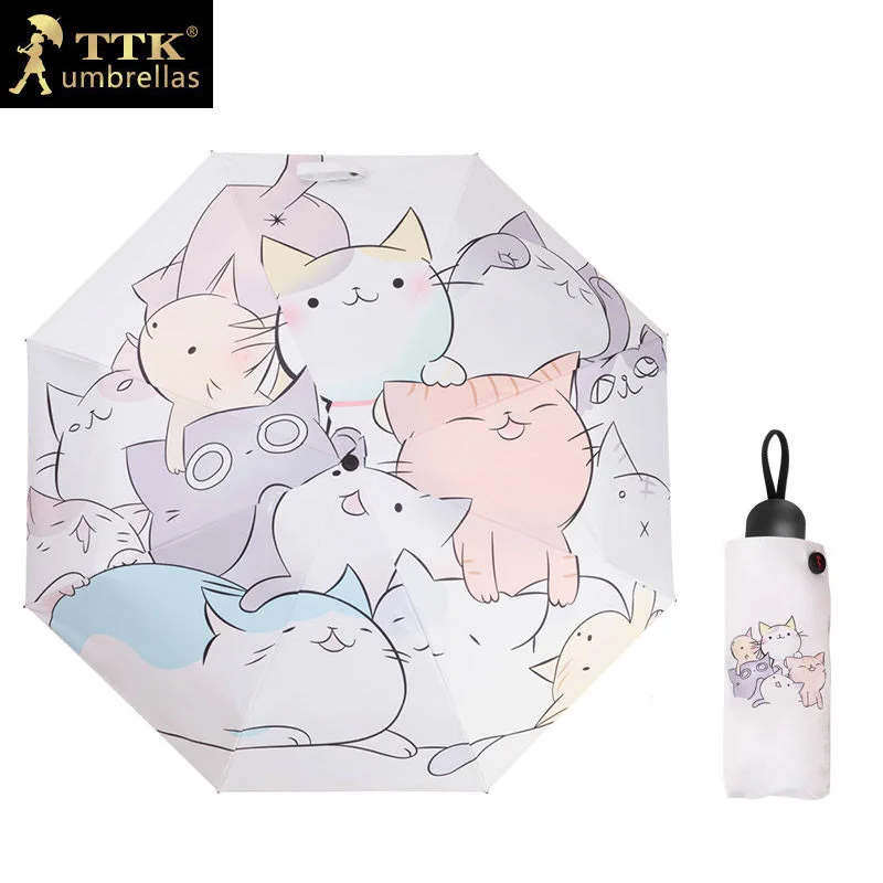 Cats TTK кошки мини-зонт от солнца женское черное покрытие солнцезащитный бренд Карманный 5 складные зонты дети Guarda Chuva Мода Paraguas - Цвет: Cats