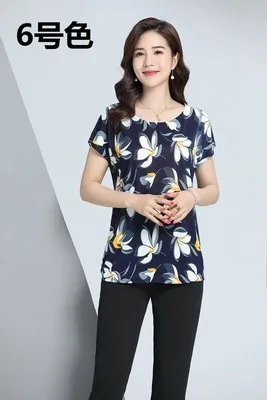 6 XL-5XL, Женские Летние Стильные повседневные блузки, одежда Flor, большие размеры, короткий рукав, Цветочные блузки, рубашки, женские топы, РОССИЯ 56 - Цвет: 6