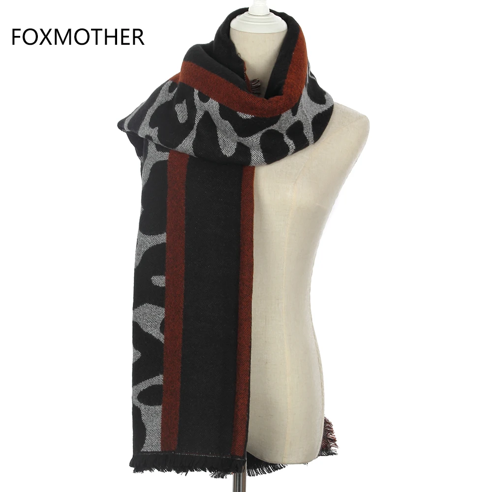 Foxmother 2017 Новая мода зимние теплые толстые черный серый оверсайз с кашемиром Leopard