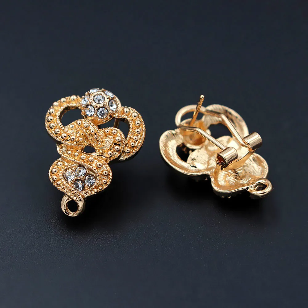 Clip Earring Post with Loop Connectors Paved CZ Hollow Dubai Ghana African Women Wedding Earrings Findings DIY Jewelry Making | Украшения и