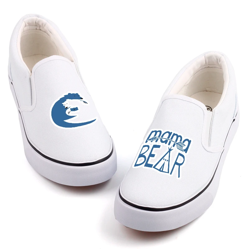 Kawaii Mom And Son Bear Printed Casual Loafers Shoes Custom Cartoon Graffiti Couples Canvas Slip-on Zapatos Mujer | Обувь