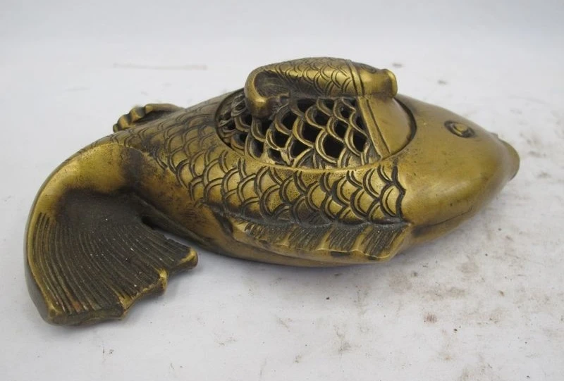 Китайская народная фэншуй Классическая Бронзовая медная рыба карп Курильница 0518