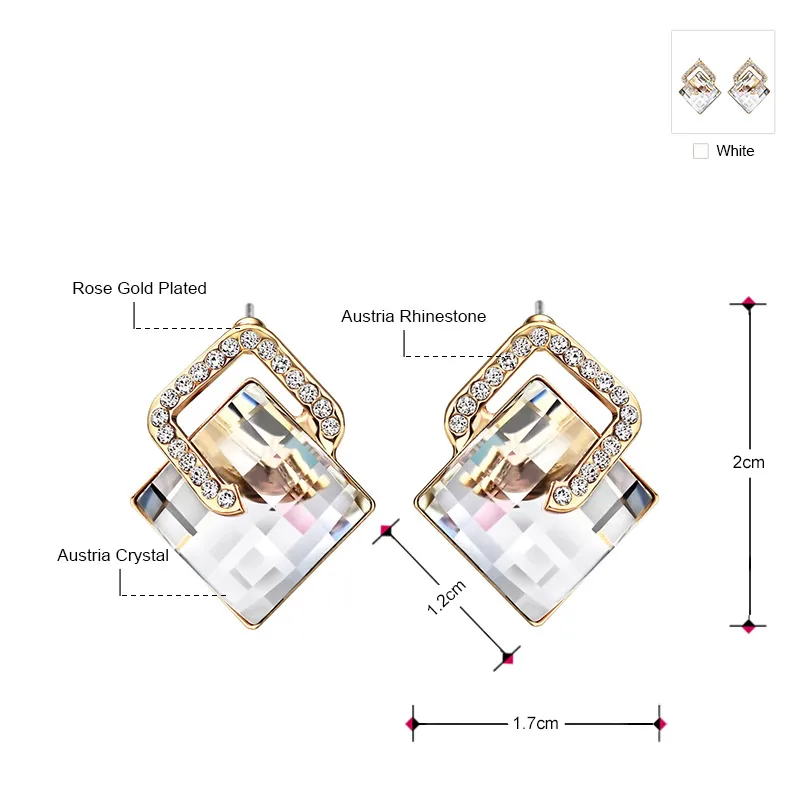 Женские серьги гвоздики Neoglory белый австрийский горный хрусталь розовое золото