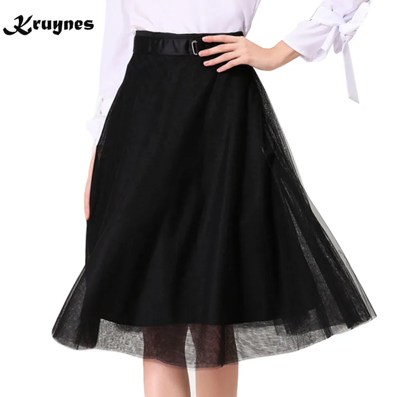 2017 Лето новый Европейский стиль юбка колено legth высокая талия-Line два слоя сетки