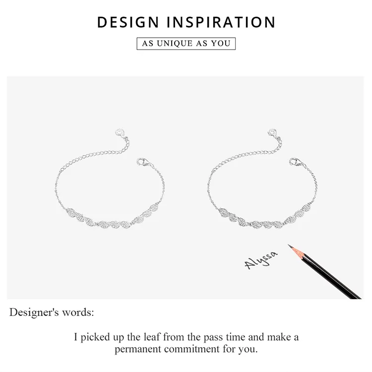 Bamoer браслет с листьями для женщин AAA кубический цирконий камень 925 пробы серебро кристалл свадебное, на помолвку, заявление ювелирные изделия BSB017