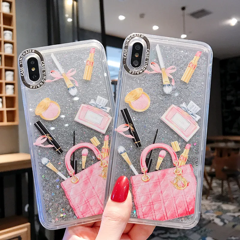 Женский жесткий чехол с динамическим блеском для iPhone XR 6 6s 7 8 Plus пластиковый XMAX X XS