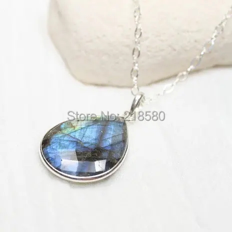 

H-N011PPLDS055G Tear Drop Labradorite Necklace 24K Gold Electroplated Edge Pendant Layering Necklace