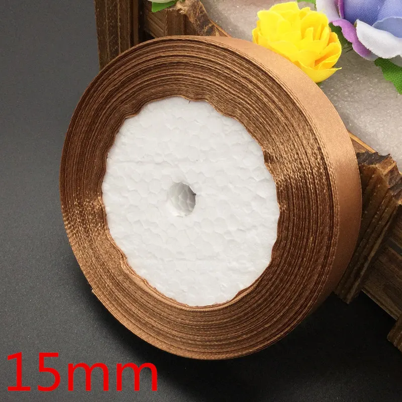 15mm 25 ярдов 30# коричневая шелковая атласная лента для украшения свадебной вечеринки подарочная упаковка Рождественская Новогодняя одежда швейная ткань подарочная лента - Цвет: 15mm