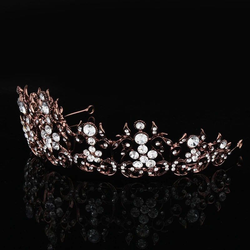 

New Vintage Baroque Luxury Wedding Bridal Crystal Coffee Gold Crown Tiaras for Women Bride Hair Accessories Diadem Headpieces