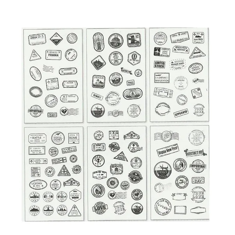 6 Sheets Retro Impression Postmark Decorative DIY Stickers Card Scrapbooking Stick Label Diary Stationery Album Sticker | Канцтовары для