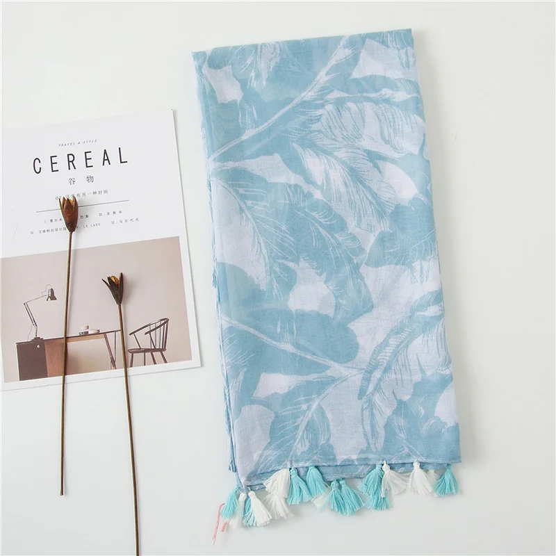 light blue Marte& Joven женский элегантный светильник Синий принт тропических листьев шарфы палантины тонкие мягкие весна осень теплые пашмины палантины для дам - Цвет: light blue