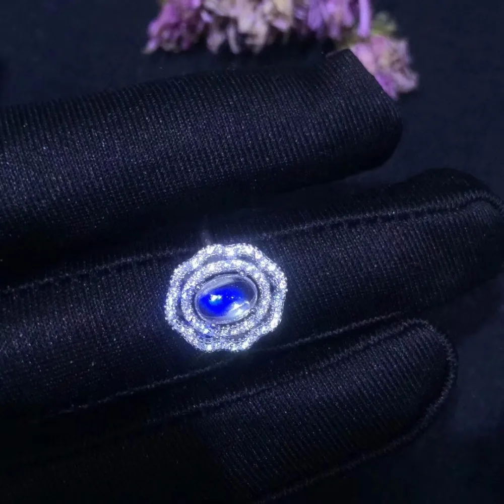 

Natural blue moonstone ring, simple style, shop promotion, 925 silver, free shipping, popular style