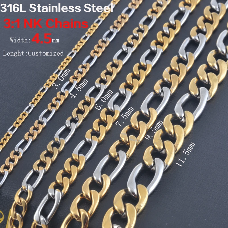

Width 3.0mm-7.5mm Statement Stainless Steel Necklace Vintage Figaro Chains Women Gold and Silver Tone Wholesale
