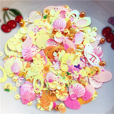 Mix Yellow Pink 30 г очень популярные разноцветные Круглые Овальные Стеклянные Бусины из ПВХ с блестками разных размеров для шитья детей - Цвет: Mix Yellow Pink