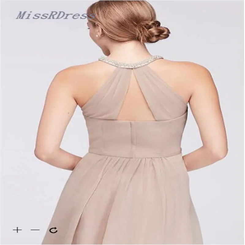 2017 Short A-Line Chiffon Bridesmaid Dresses with Beaded Illusion Neckline W11082 Gowns | Свадьбы и торжества