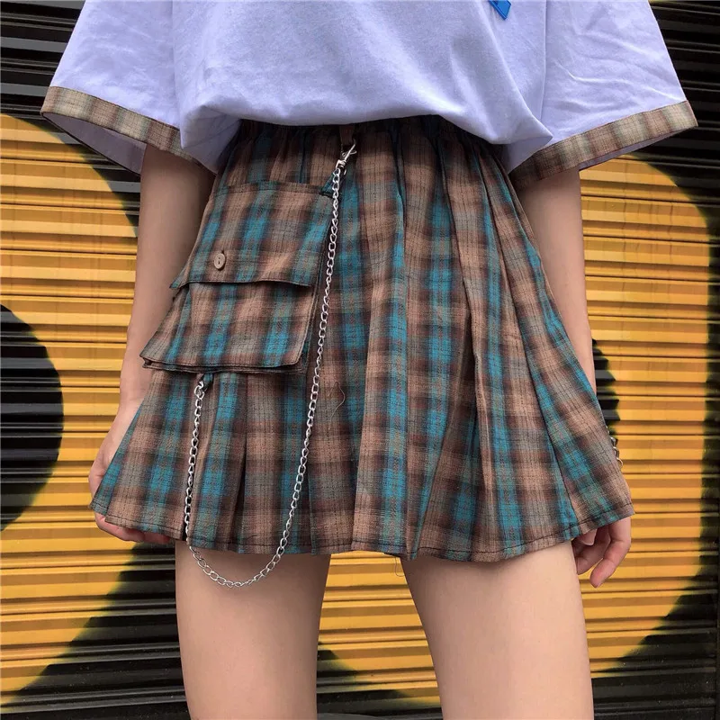 as picture Harajuku женские модные юбки Милая клетчатая плиссированная юбка в стиле панк Высокая талия короткая женская юбка весна лето юбки в готическом стиле - Цвет: as picture
