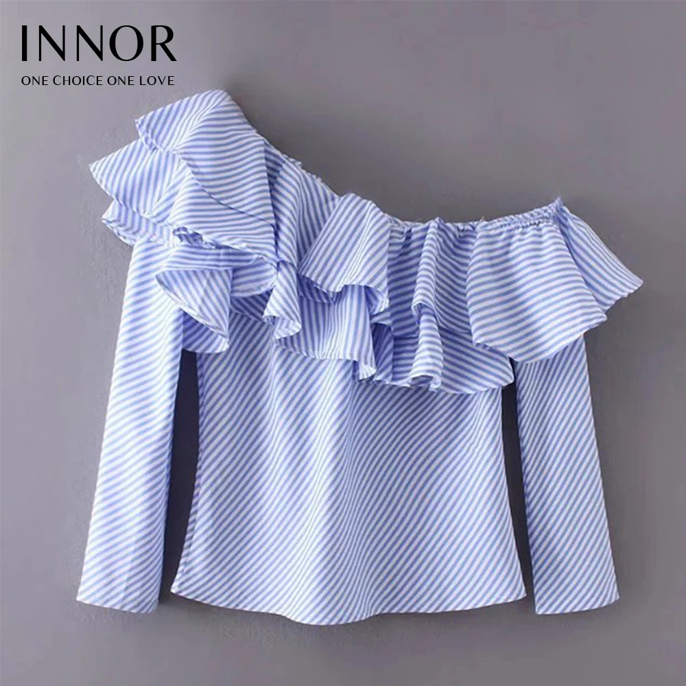 2017 Осенняя Повседневная синяя полосатая рубашка с длинным рукавом крутая блузка