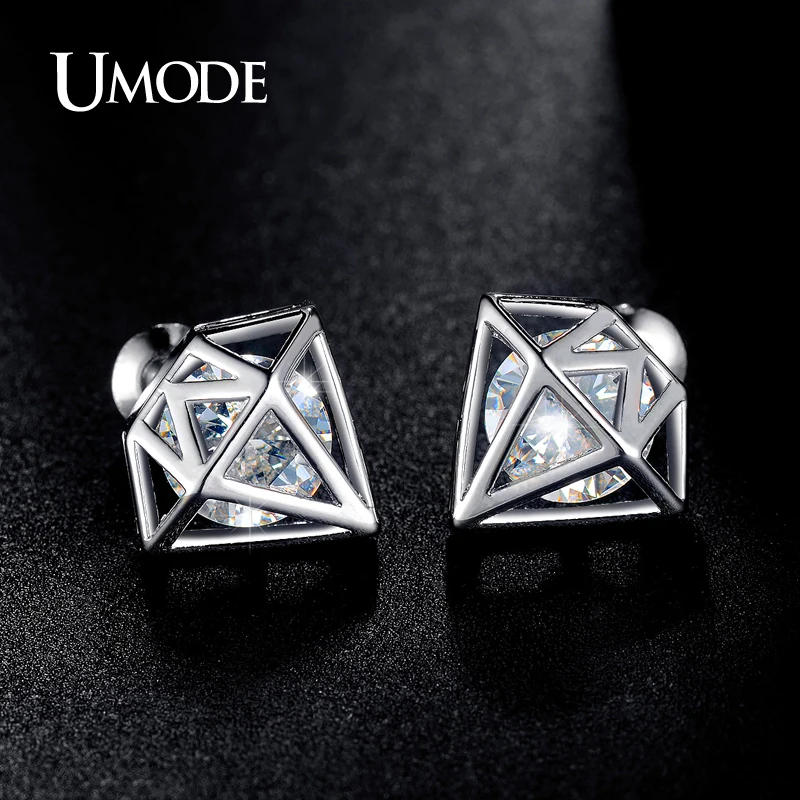 Женские серьги гвоздики UMODE цвета розового золота с фианитом AAA + лучшие подарки