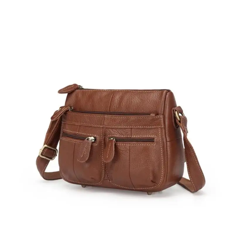 Женская сумка из 100% натуральной кожи в стиле ретро дизайнерская для мамы коровьей с карманом на молнии