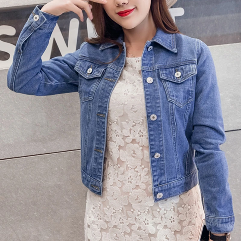 Весна укороченная куртка Для женщин Большие джинсы тонкая джинсовая корейское