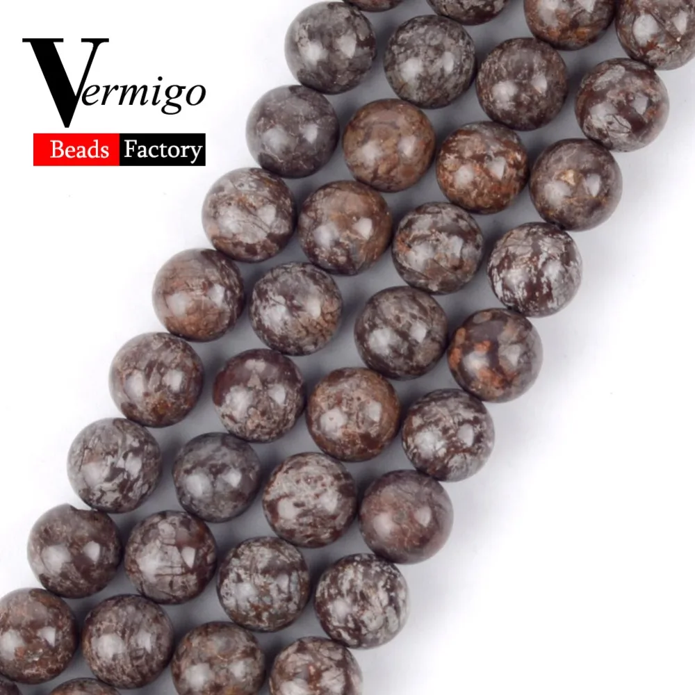 

Natural Stone Beads Coffee Snowflake Jaspers Round Loose Beads For Jewelry Making Diy Bracelet Necklace Perles Spacer Beads 15''