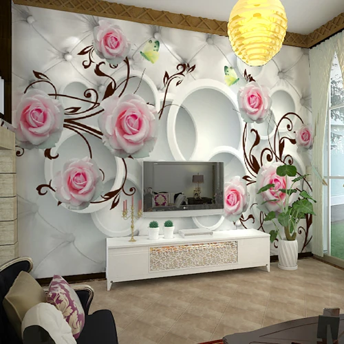 Оптовая продажа розовых цветов розы фрески мягкий пакет круг 3d фото обои для