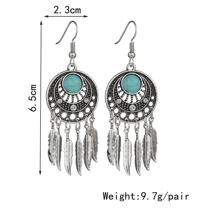 Vintage Silver Hollow Plant Feather Drop Earrings For Women 2018 New Jewelry Bijouterie | Dangle