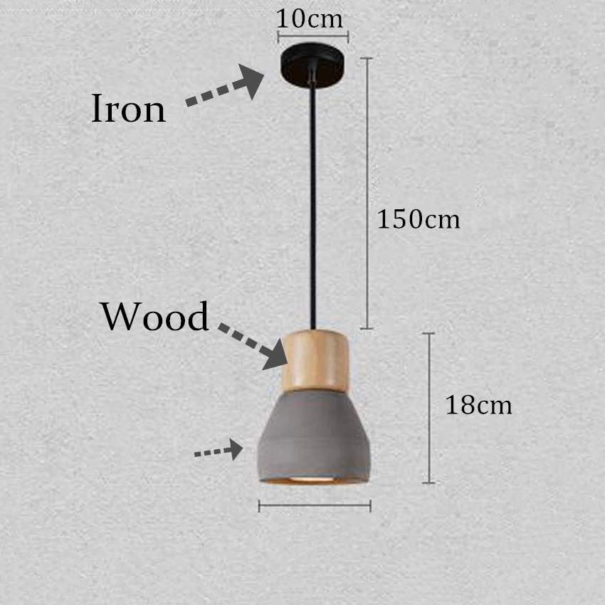 

4 Colours Modern Concrete Pendant light Fixtures Vintage Industrial Cement Hanging Light Fixtures with Wood Lampholder for Home