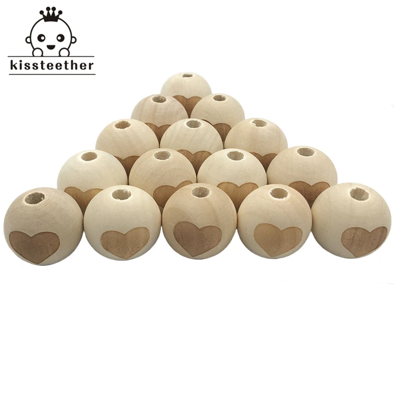 

Round Necklace Wooden Beads LOVE Pattern Unfinished Baby Teether Wooden Teething Beads