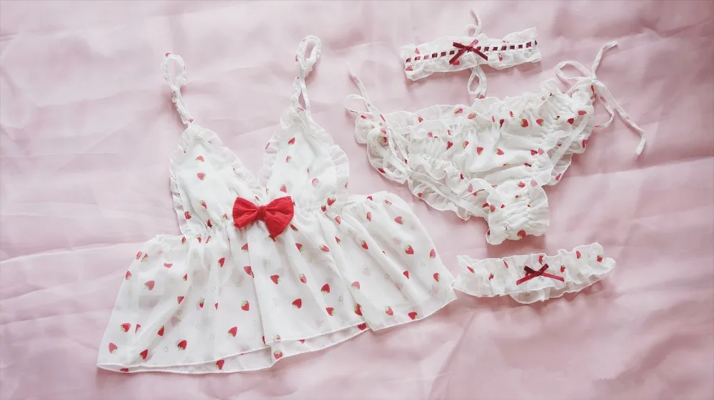 Sexy Lingerie Set Kawaii Strawberry Uniform Temptation Erotic Underwear Costume Cosplay Women Cute Embroidery Camisole Outfit |