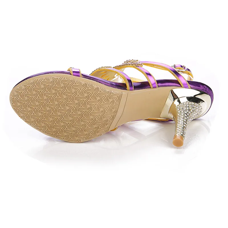 Новинка 2019 г. фиолетовые богемные сандалии на шпильках с инкрустацией в