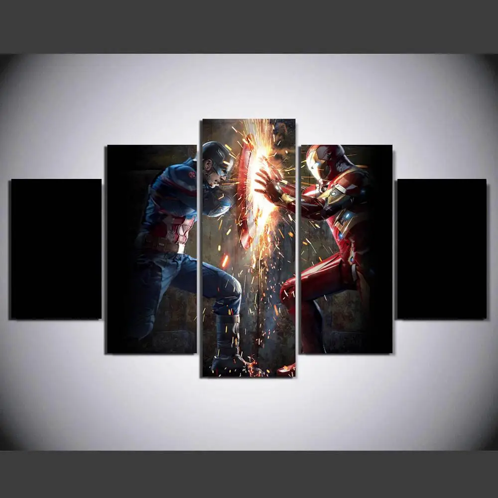 HD 5 Панель Холст Искусство супергерой Civil War Живопись Домашний декор плакат