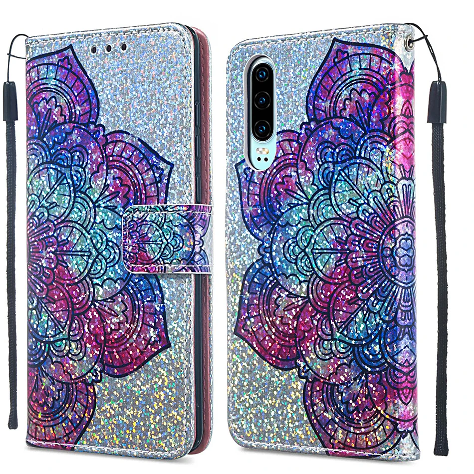 Блестящие чехлы-портмоне с Откидывающейся Крышкой для huawei P30 Pro P Smart mate 30 20 Lite Y6 Y7 Prime Honor 10 Lite 7A Pro 8A 9X