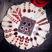 hyperbole drop earrings for women solid 925 created garnet long red cubic zirconia earrings bridal wedding fine jewelry luxury