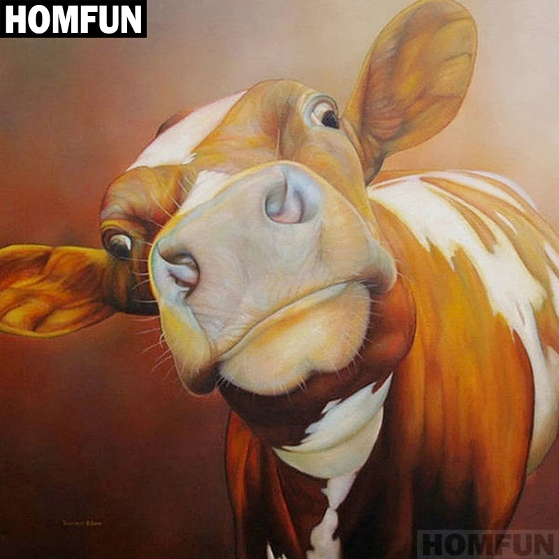 

Алмазная живопись HOMFUN A01519, полноразмерная/круглая вышивка «сделай сам» с изображением животных, коровы, 3D вышивка крестиком, домашний декор, подарок
