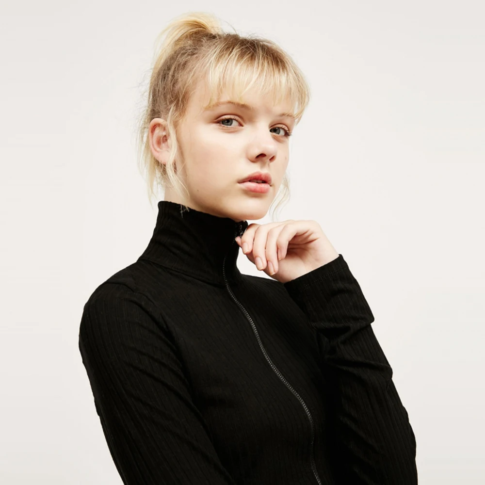 Hodoyi Black Women Sweatshirt Casual Knitted Zipper Loose Female Hoodies Streetwear Brief Style Lady | Женская одежда