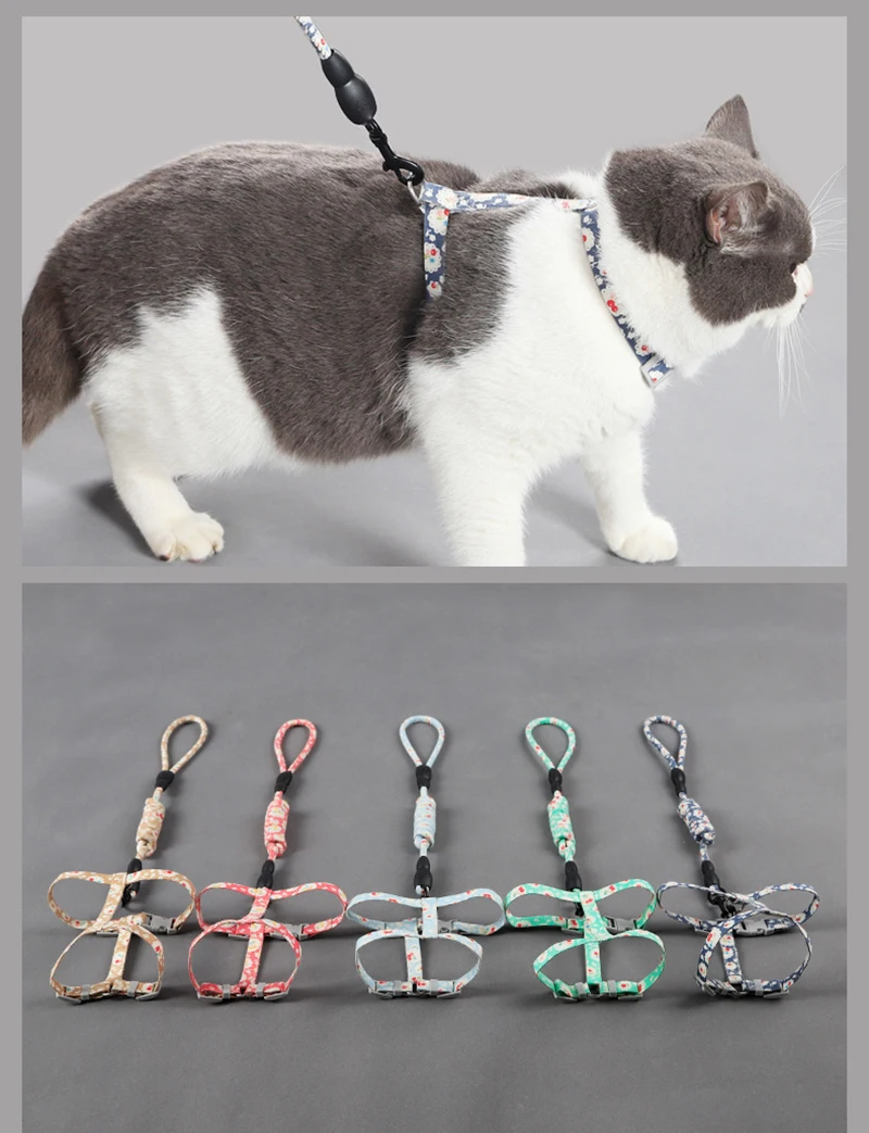 Adjustable Cat Collar Harness Leash for Dogs I-shaped Vest Cotton Rope Small Pet Traction Walk Kitten Halter Products