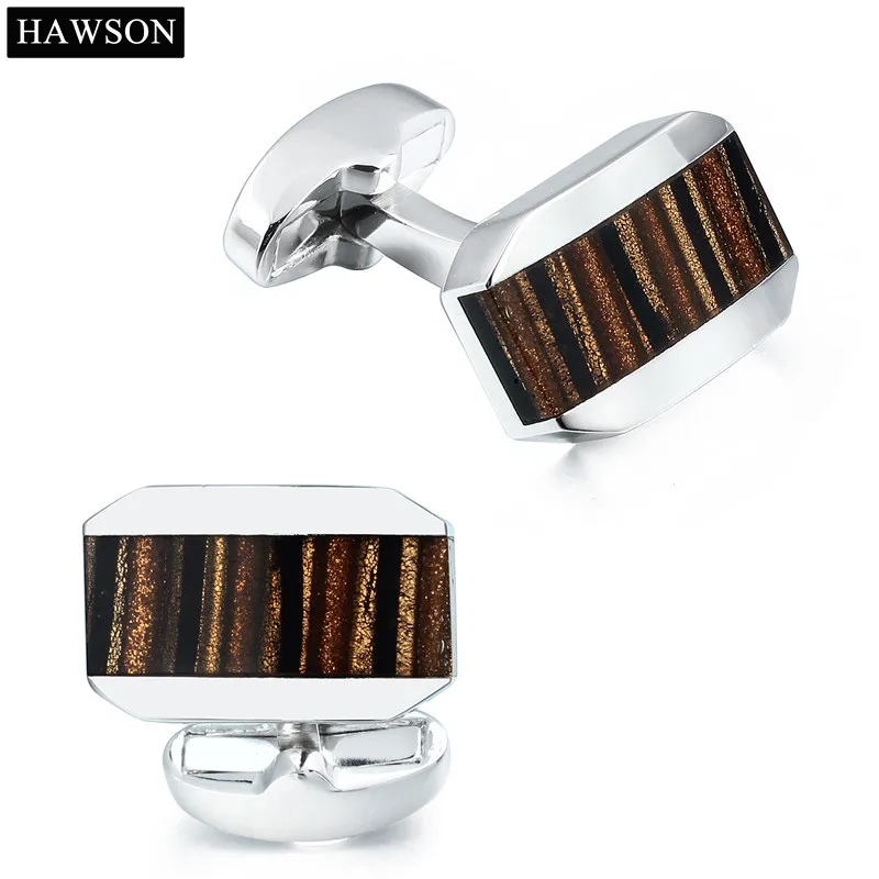 

HAWSON Luxury Coffee glazed stone Cuff links for Mens and Women Meeting Ceremony Accessory Cufflinks for Free Gift Box