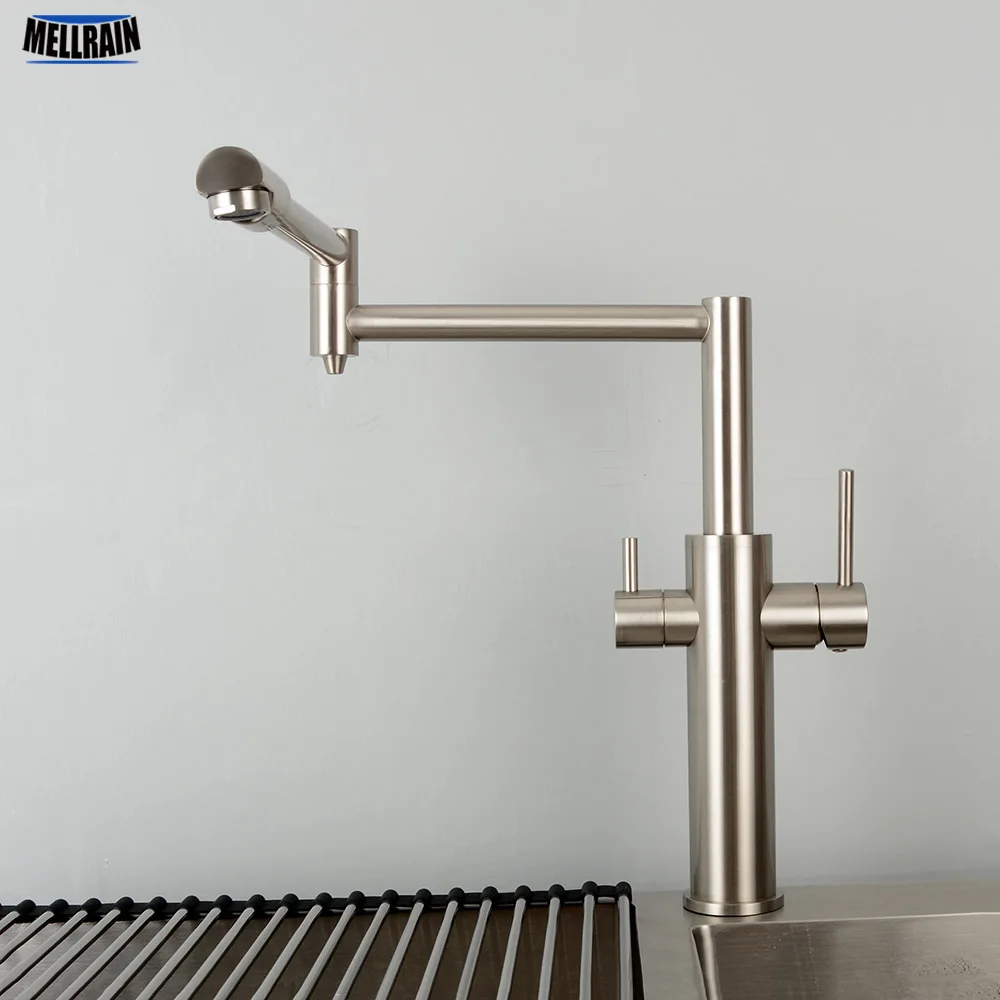 Double Function Kitchen Mixer Faucet With Drink Water Tap Brass Black Hot& Cold Water Tap Double Handles Sink Faucet