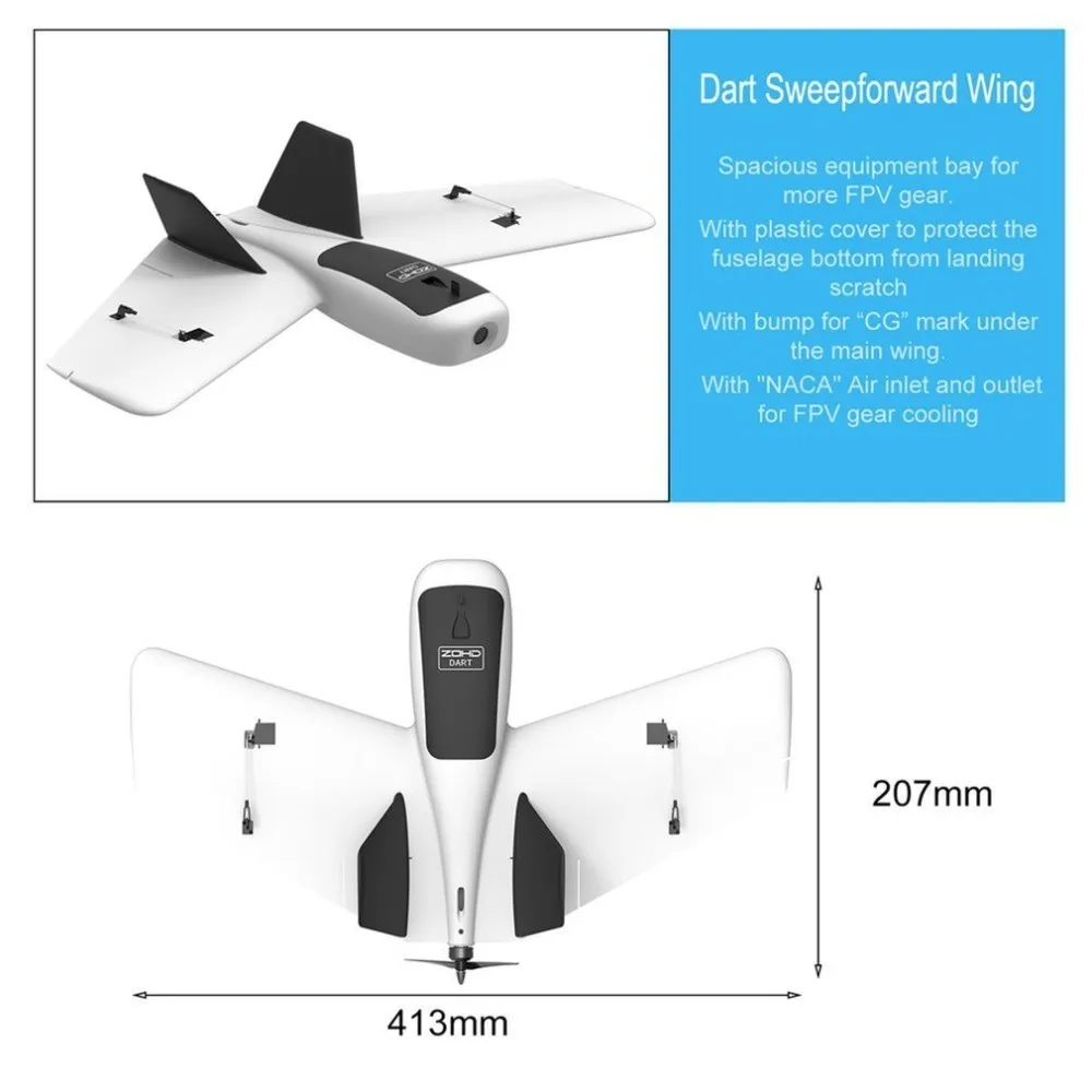 ZOHD Dart Sweepforward крыло мм 635 размах крыльев FPV Дрон Встроенный гироскоп съемный EPP Delta