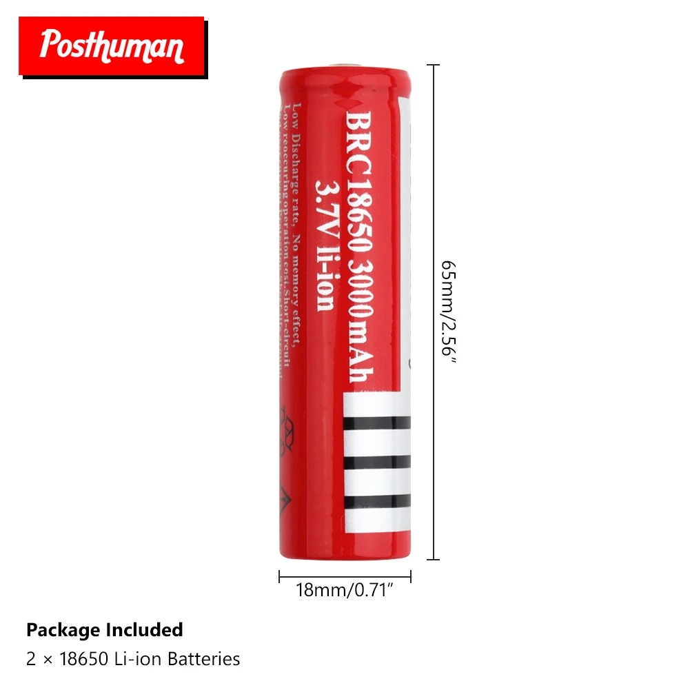 POSTHUMAN 2x BRC 18650 Перезаряжаемые литий Батарея с Чехол коробка 3,7 V Напряжение 3000 мАч высокой Ёмкость 18650 литий-ионные аккумуляторы