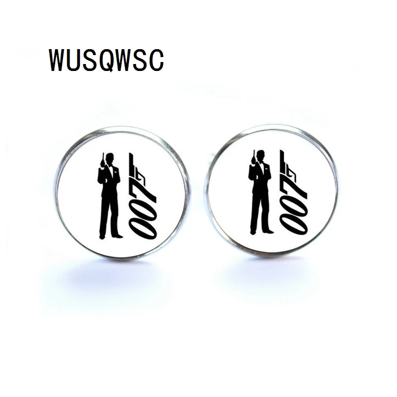 WUSQWSC 2018 Горячая 007 Джеймс Бонд фильм Запонки Подарок для него круглый стеклянный