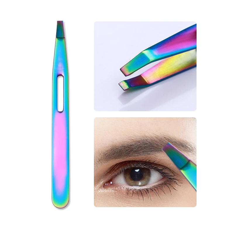 1 шт. пинцет для бровей Хамелеон с плоскими наконечниками|eyebrow tweezers|tweezers slanteye tweezer |